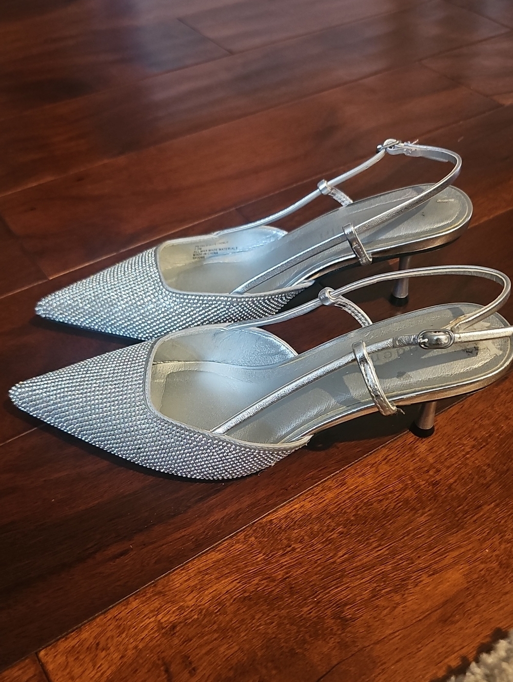 Madden Girl Silver Rhinestone Slingback Kitten Heels